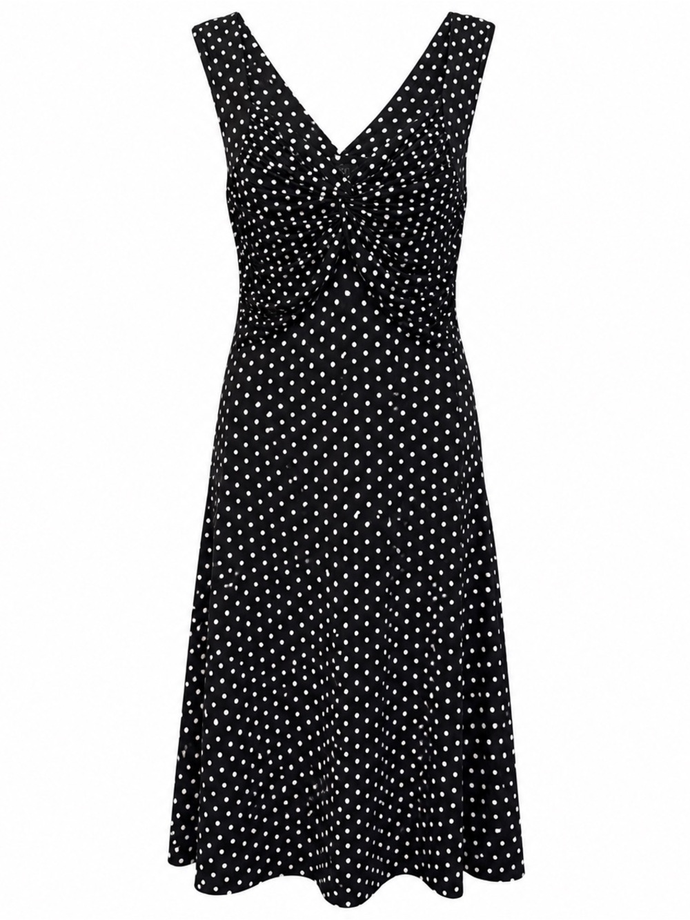 Papillon Black White Polka Dot Ruched Dress Size Large